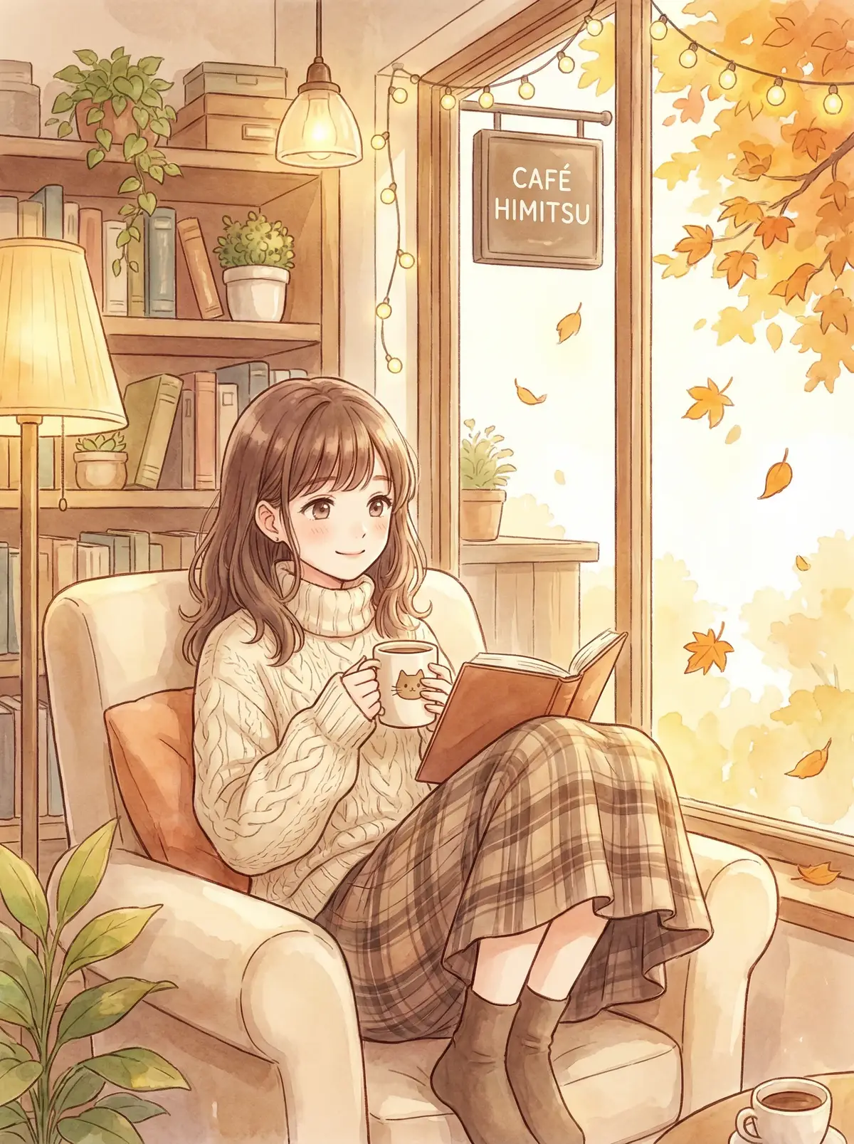 桃乃木 高清写真 - 温馨咖啡馆中的桃酱，午后阳光洒落书页